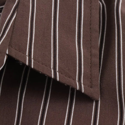 EDSA Women Brown Batwing Stripe Shirt Long Sleeves with Cuffs Patch Pockets Button-up Front for Office Lady Blouse