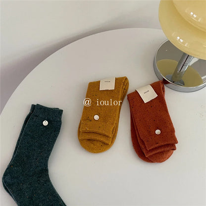 SP&CITY Colored Dotted Sheep Woolen Socks Women's Winter Warm Keeping Middle Tube Socks Casual Thick Korean Fashion Stockings