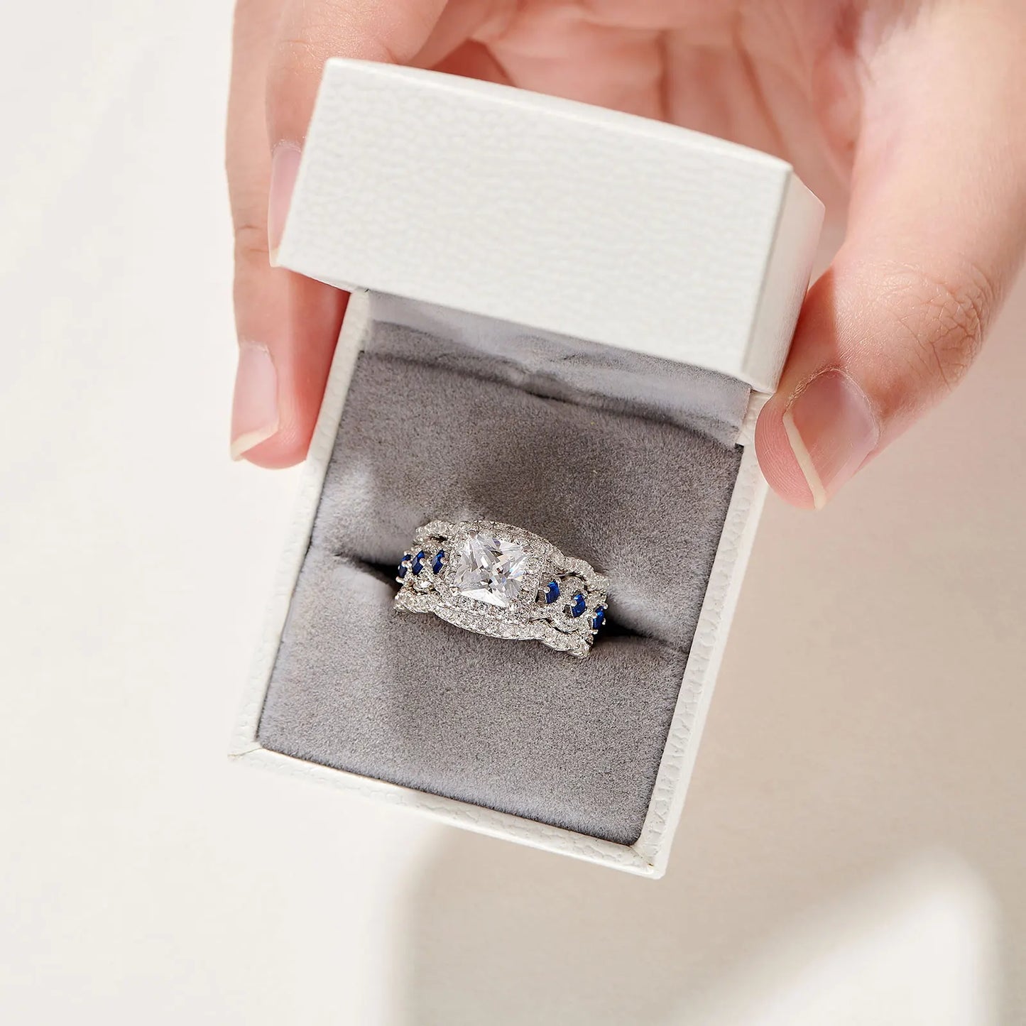Newshe 3 Pcs Wedding Rings Set for Women 925 Silver Princess Cut Certified Moissanite/Zircon Luxury Bridal Engagement Jewelry