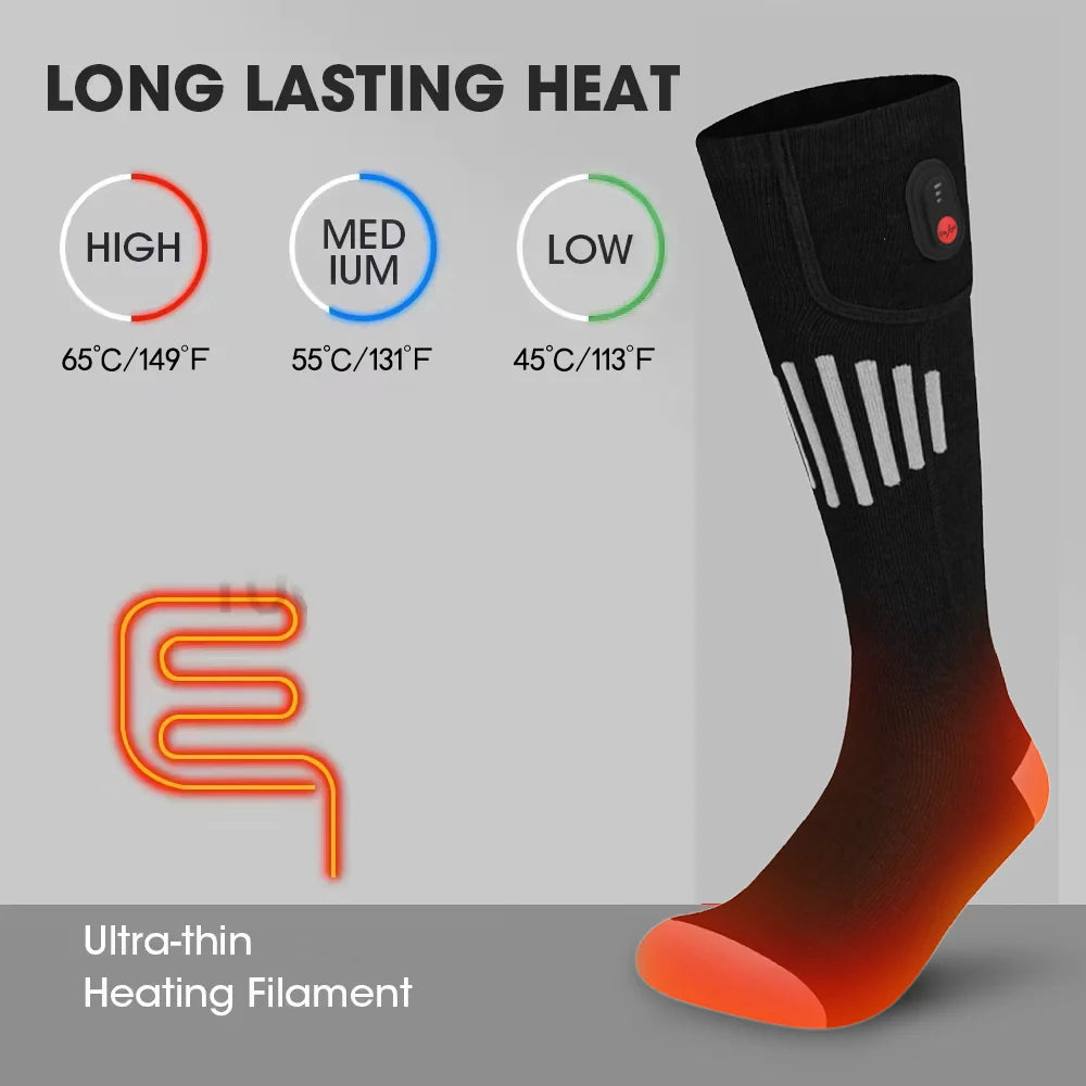 65℃ Heated Socks Winter Warm Heating Socks With Battery Case Snowmobile Electric Heated Skiing Sock Controllable Buttons outdoor