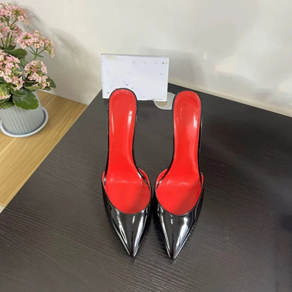 Woman Stilettos 12cm Slipper High Heels Sexy Red inside Sandal Pointed Toe Female Stripper Show Stage Slingback Dress Shoes