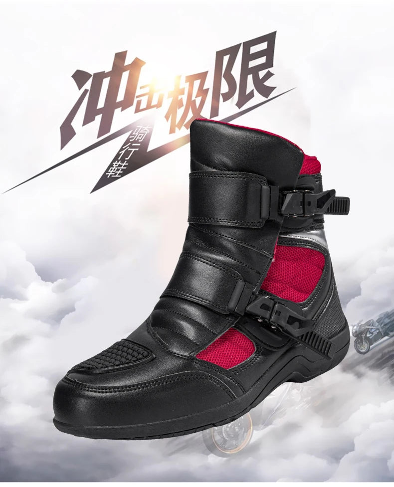 Man Motorcycle Boots New Breathable Anti-fall Rider Road Racing Motorcycle Shoes Microfiber Leather Men's Motos Protection Boot