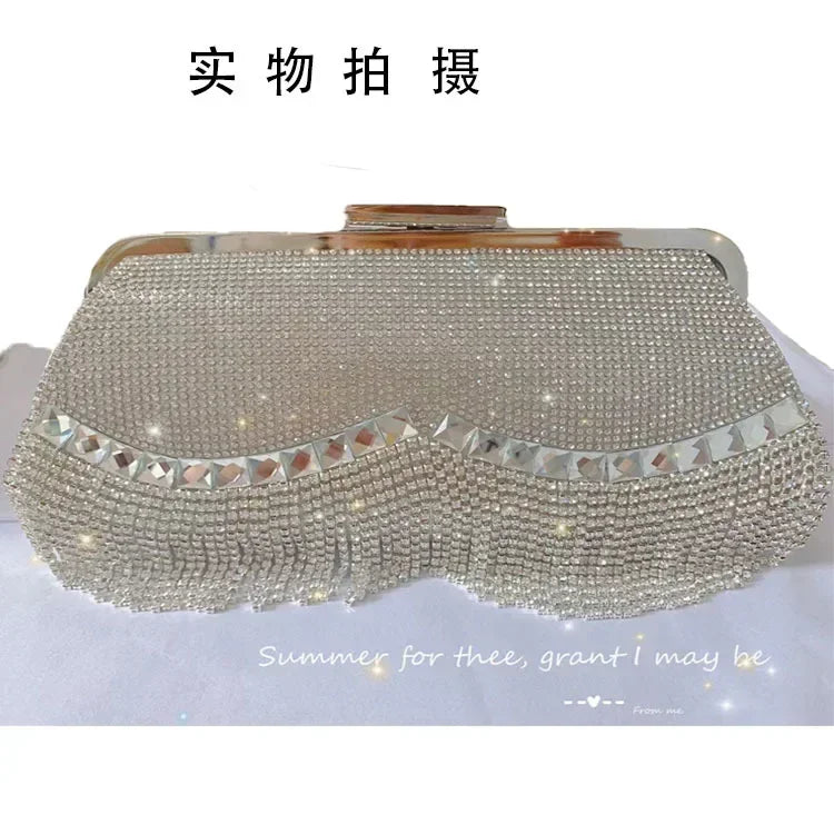 Gorgeous and Shiny Diamonds Rhinestones Tassels Handle Evening Bags for Party and Wedding Clutch Purse Designer Bags Handbags