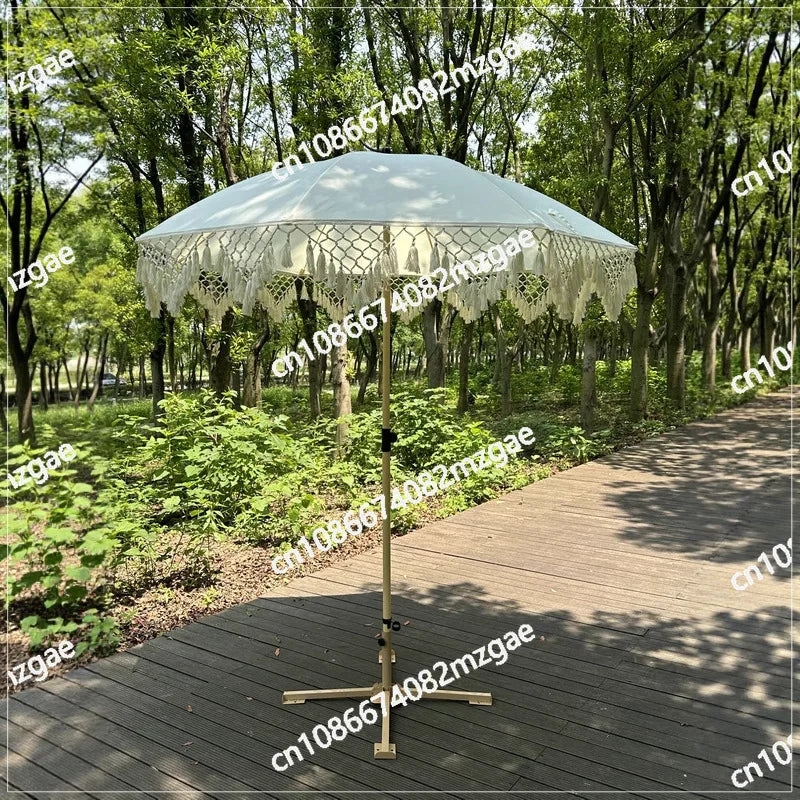 Elegant and minimalist outdoor slanted tassel umbrella, beach camping sun shading garden courtyard leisure umbrella