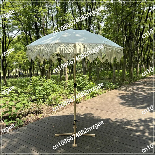 Elegant and minimalist outdoor slanted tassel umbrella, beach camping sun shading garden courtyard leisure umbrella
