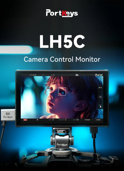 PortKeys LH5C -5.4 Inch On-Camera Monitor with Wired Camera Control/Focus Tracking Frame, 4K 360 Degree Color -Adjustment