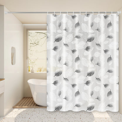 Fresh Leaf Black and White Style Shower Curtain, Minimalist Nordic Bathroom Partition Curtain, Artistic Bathroom Space Decorative Curtain