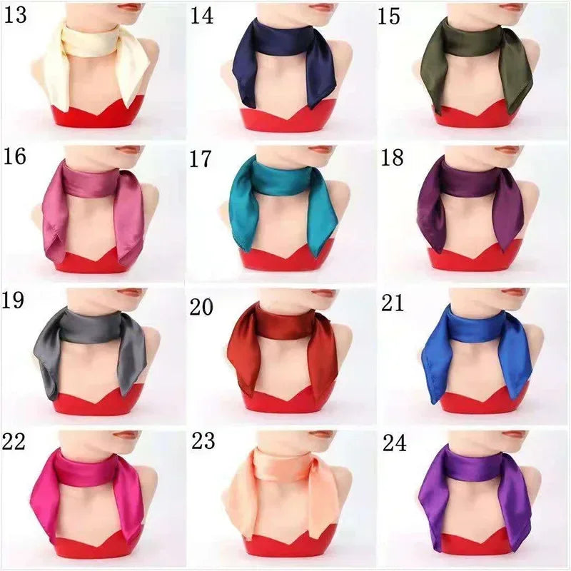 60x60cm Solid Colors Neckerchief Scarf For Women Silk Satin Headband Hair Scarves Female Square Shawls Head Scarfs