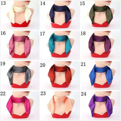 60x60cm Solid Colors Neckerchief Scarf For Women Silk Satin Headband Hair Scarves Female Square Shawls Head Scarfs