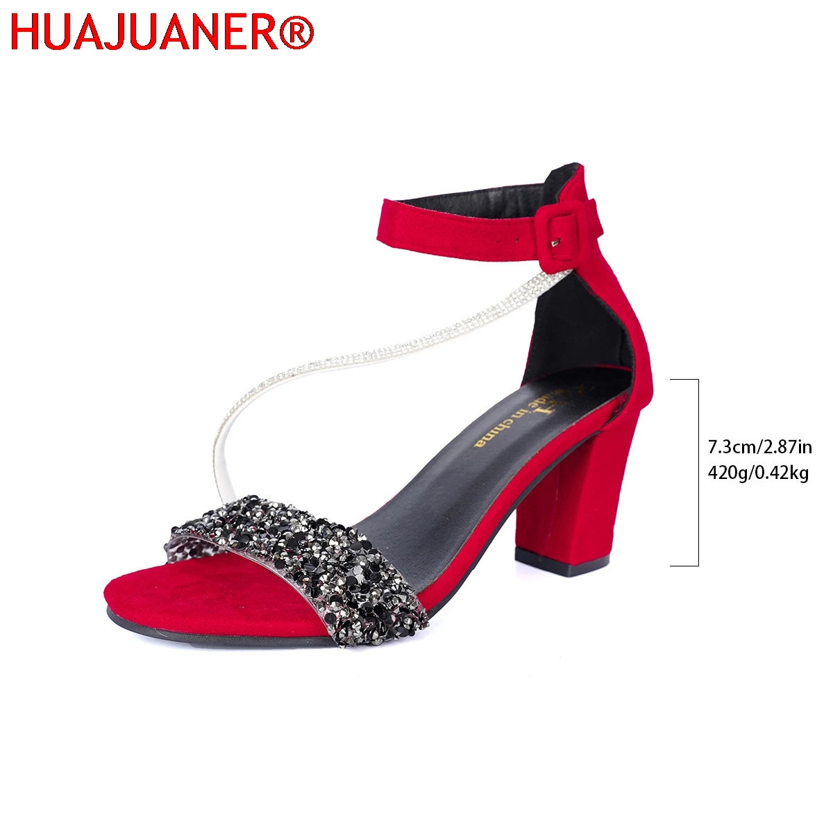 Women's  Summer Fashion Sandals Medium High Heel ne button Sandals Outdoor Fashion Sandals Women Heels Black Red Sandalias