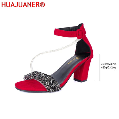 Women's  Summer Fashion Sandals Medium High Heel ne button Sandals Outdoor Fashion Sandals Women Heels Black Red Sandalias