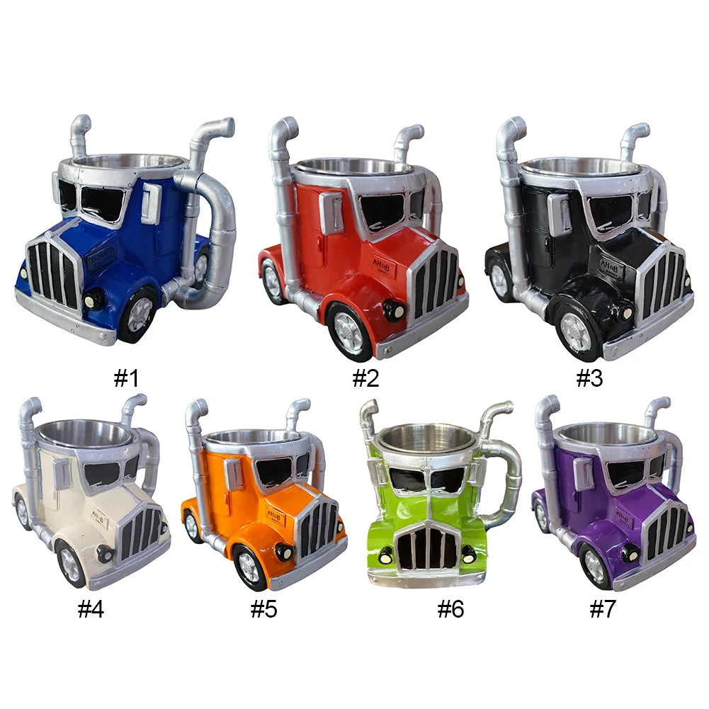 Semi-Truck Coffee Mugs 200-250ml Stainless Steel Creative Truck Coffee Cup Resin Coffee Mug Gifts for Coffee & Truck Lovers