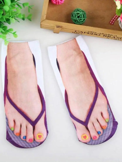 1 Pair 3D Printing Pattern Flip Flop Socks Funny Socks for Women Flip-flop Ankle Socks Low Cut Floor Socks Hosiery Novelty Gifts
