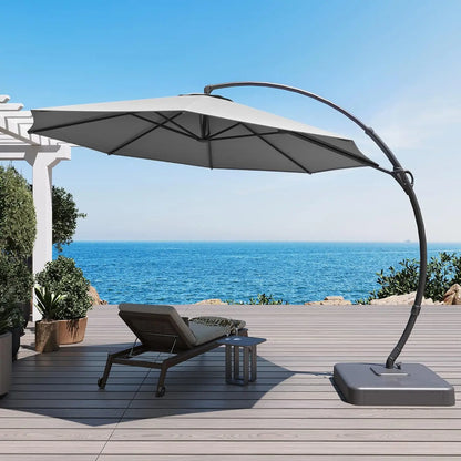 Outdoor Patio Umbrella, Curvy Cantilever Umbrella, Heavy Duty Offset Hanging Umbrella with 360° Rotation for, Customized