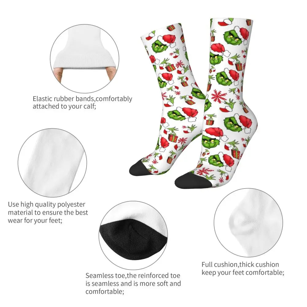 Cartoon Grinchh Xmas Socks Men's Women's Funny Happy Christmas Socks Hip Hop Spring Summer Autumn Winter Socks Gift