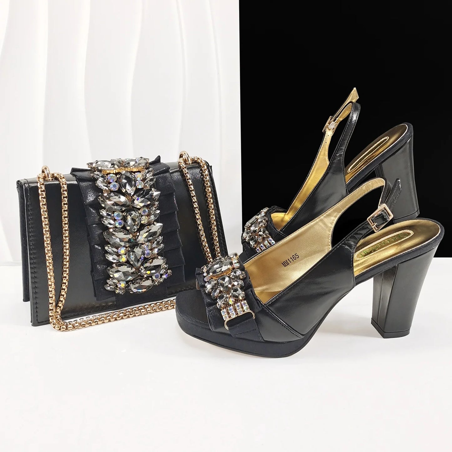 Purple Elegant Women Open Toe Heels Shoes and Bag Set Decoration Rhinestones Italians Women High Heels Shoes With Match Handbags