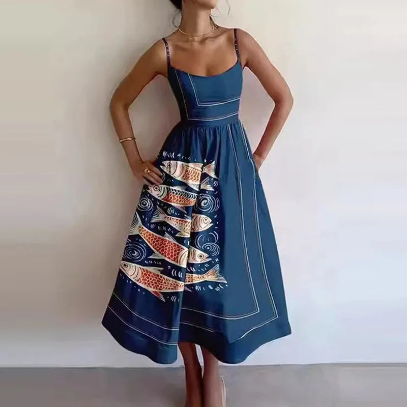 Elegant Women's Long Dresses 2025 Summer Print Vacation Suspender Sexy Dress Vestidos Mujer Verano  Платье Летнее Ropa Y2k Mujer