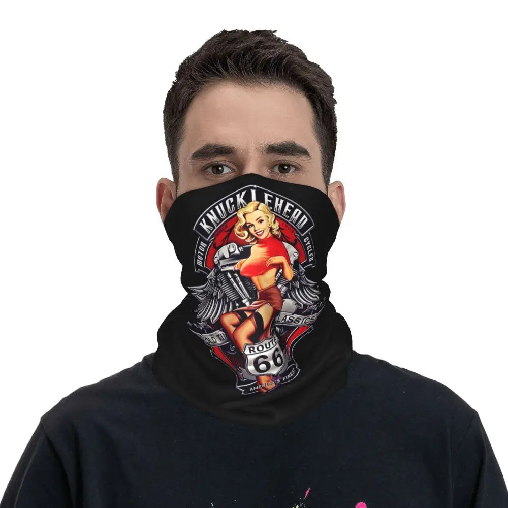 Custom Travel Motorcycle Ride Route 66 Bandana Winter Neck Warmer Windproof Wrap Face Scarf for Hiking Highways Gaiter Headband