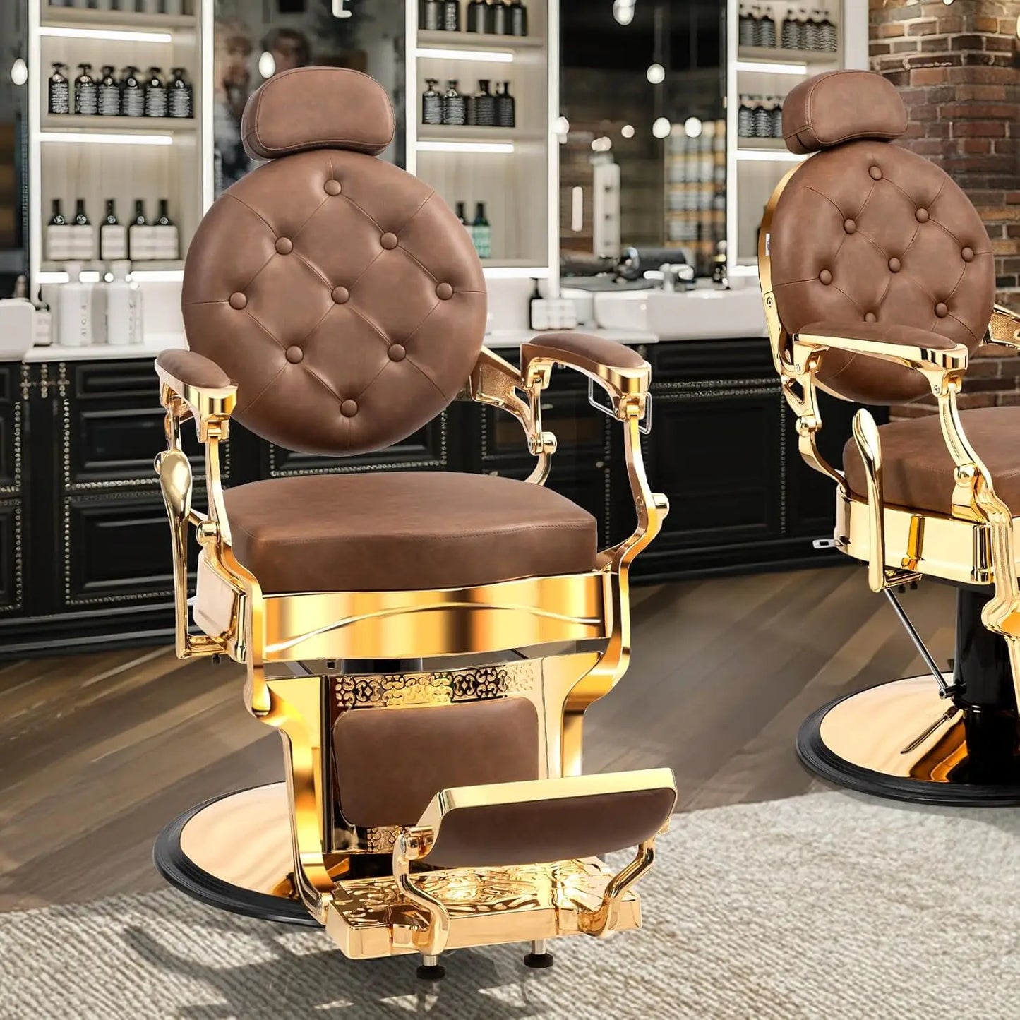 Retro Barber Chair Aluminum Frame Adjustable Headrest Footrest Hydraulic Reclining Salon Spa Shampoo, Customized