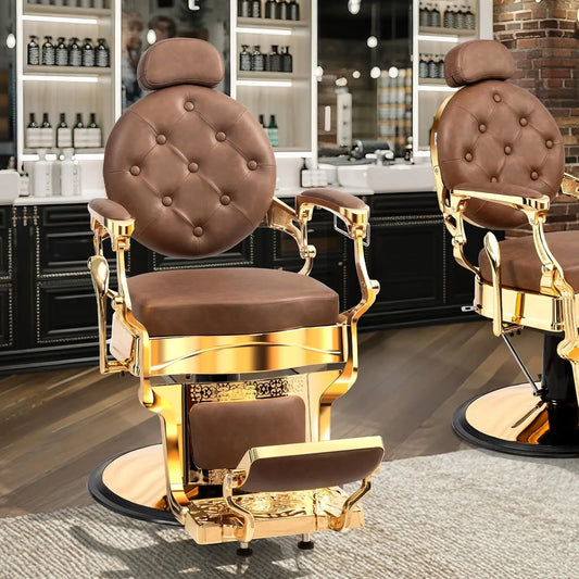 Retro Barber Chair Aluminum Frame Adjustable Headrest Footrest Hydraulic Reclining Salon Spa Shampoo, Customized