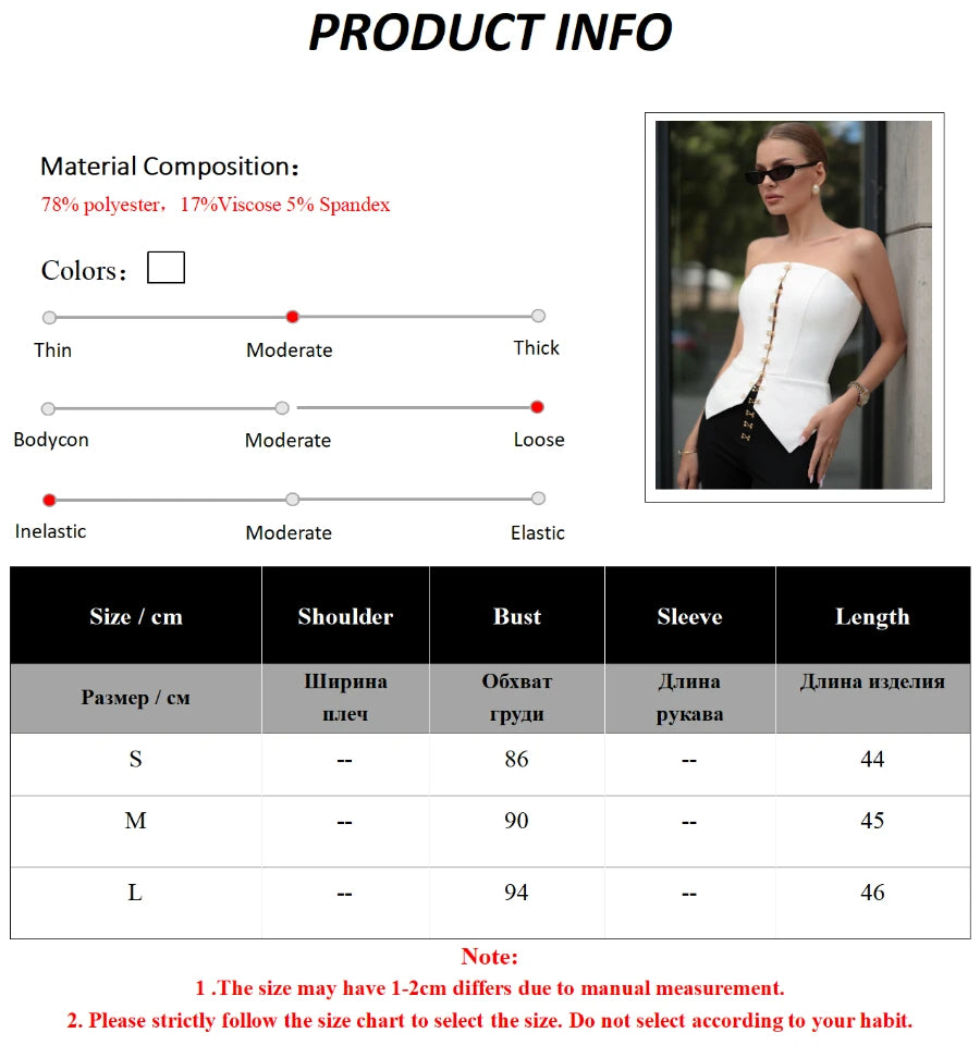 Bornladies Women's White Strapless Top Summer New Fashion Office Lady Metal Buckle Sleeveless Top Female Sexy Slim Fit Vest