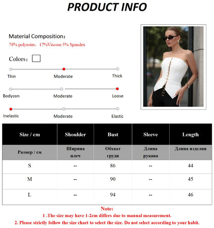 Bornladies Women's White Strapless Top Summer New Fashion Office Lady Metal Buckle Sleeveless Top Female Sexy Slim Fit Vest