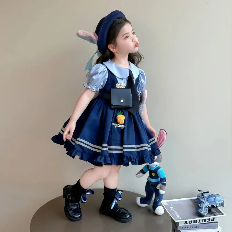 Girl Cosplay Judy Hopps Police Officer Dress Ear Sheriff Hat Bunny Costume Kids Dress Up Halloween Rabbit Disguise Dress Outfits