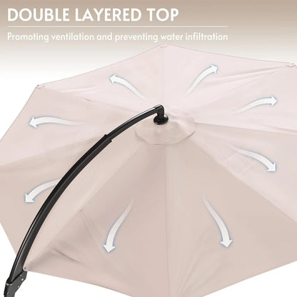 11FT Solar Powered LED Light Cantilever Patio Umbrella with Base Included, Large Cantilever Umbrella with, Customized