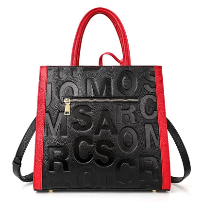 Genuine leather letter printed women's handbag new large capacity contrasting leather crossbody bag