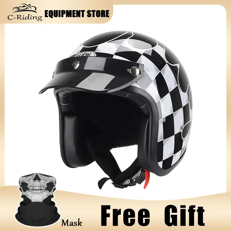 Hot Sale Open Face Helmet Retro 3/4 Jet Motorcycle Helmets Men ABS Shell Safty Cap German Style Four Seasons DOT Approved