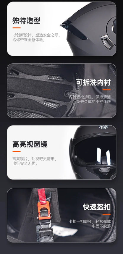 ORZ-103 Motorcycle Dual-Lens Helmet Men Women Bluetooth Full Helmet All Seasons Flip Helmet with Tail Wing DOT Certification