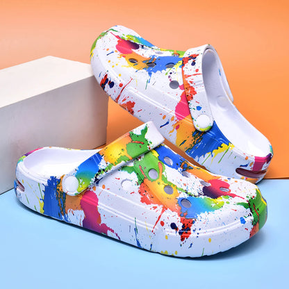 Couple Style Men's and Women's Clogs Sandals Slippers Inkjet Pattern Air Cushion Breathable Beach Sandals Outdoor Thick-Soled Mu