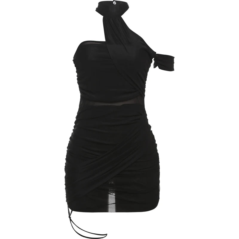 Weird Puss See Through Sexy Women Dress Y2K Cross Bandage Backless Halter Sleeveless Summer Trend Midnight Clubwear Mini Bodycon
