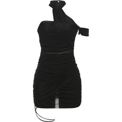 Weird Puss See Through Sexy Women Dress Y2K Cross Bandage Backless Halter Sleeveless Summer Trend Midnight Clubwear Mini Bodycon
