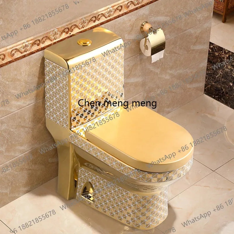 E136  Golden Toilet,Modern One-Piece Ceramic Toilet Bowl With S-Trap Drainage Dual-Flush Floor Mounted White Gold Color