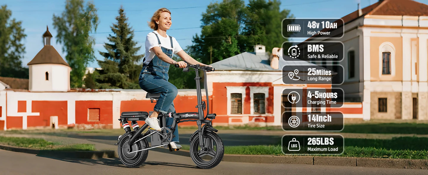 Electric Bike for Adults Teens, 1200W Peak Motor, 25MPH Folding E-Bike, 480/720Wh Battery, 40 Miles Range, Advanced 6 Shock