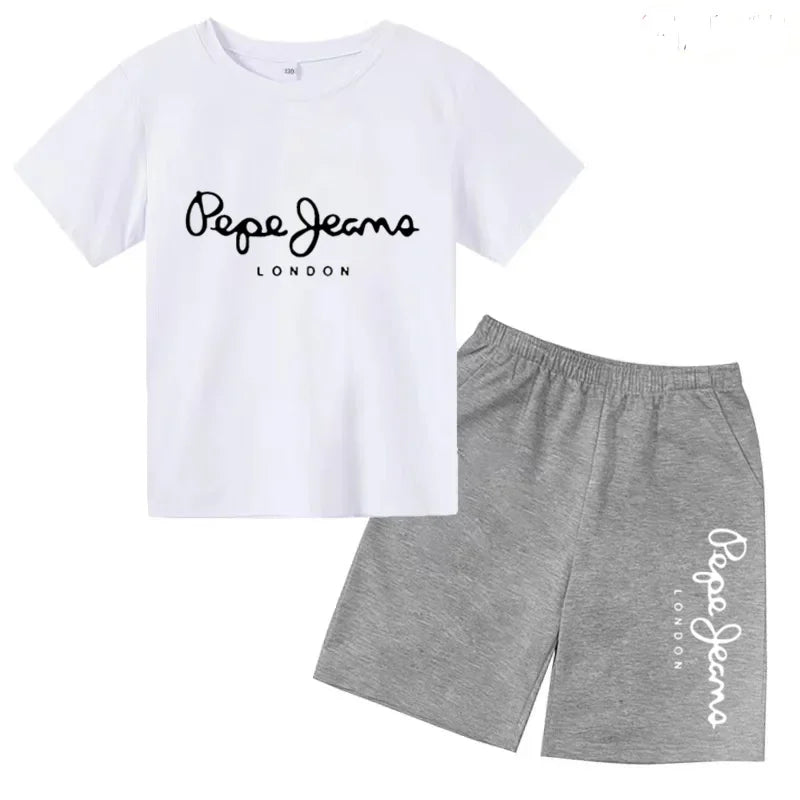 Kids Summer Fashion Casual Set - Boys Girls Toddler Clothes Charming Letter Print T-shirt with Short Sleeves And Shorts 3-12 Yea