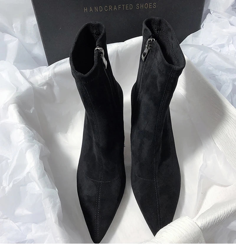 Pointed Toe Women Sock Short Boots Fashion Side Zippers Slim Ankle Booties Thin High Heel Autumn Winter Ladies Shoes