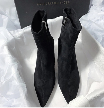 Pointed Toe Women Sock Short Boots Fashion Side Zippers Slim Ankle Booties Thin High Heel Autumn Winter Ladies Shoes