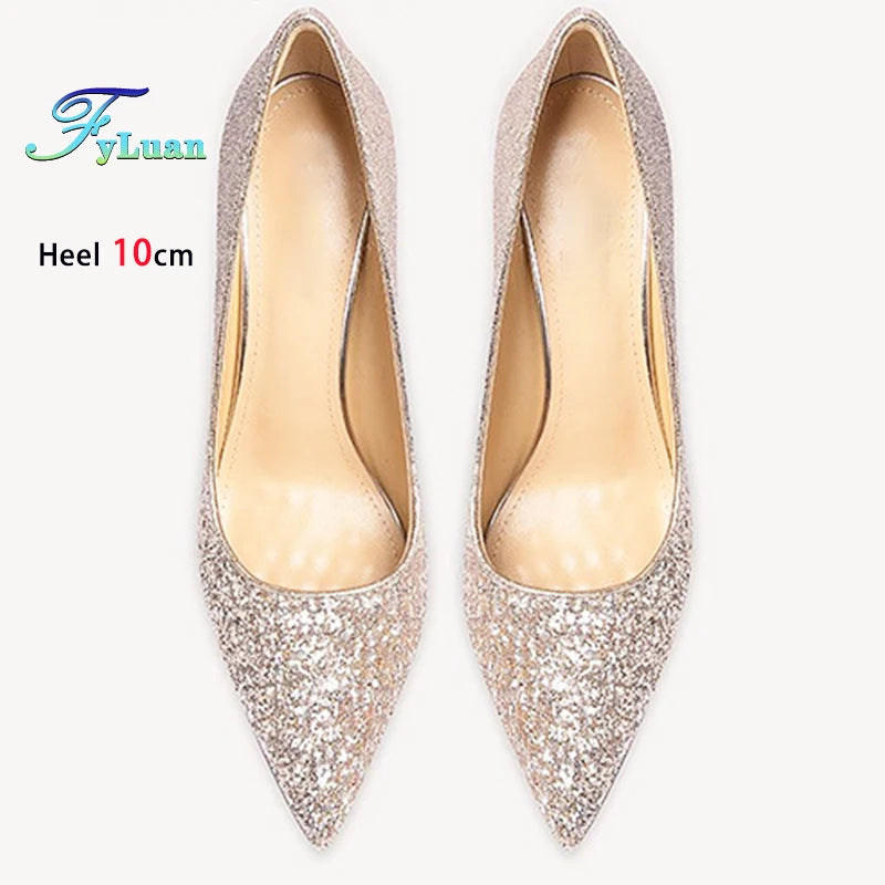 Champagne Color  High Heels 10cm 8cm 6cm Women's Shoes Thin Heels Pointed Head Ladies Pumps Shallow Mouth Stiletto Party Shoes