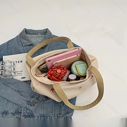 Women's large-capacity canvas handbag - fashionable embroidery letter design, green shoulder handbag