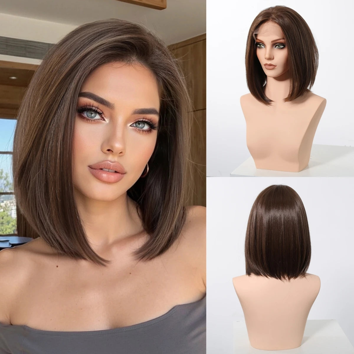 13*6 HD Lace Front Wigs Blonde Mixed Brown Synthetic Wigs For Women Daily Party Short Straight Natural Fake Hair Heat Resistant