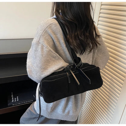 Retro Red Suede Wedding Shoulder Bag Luxury Designer Women Versatile Underarm Bags Elegant Female Large Capacity Handbags