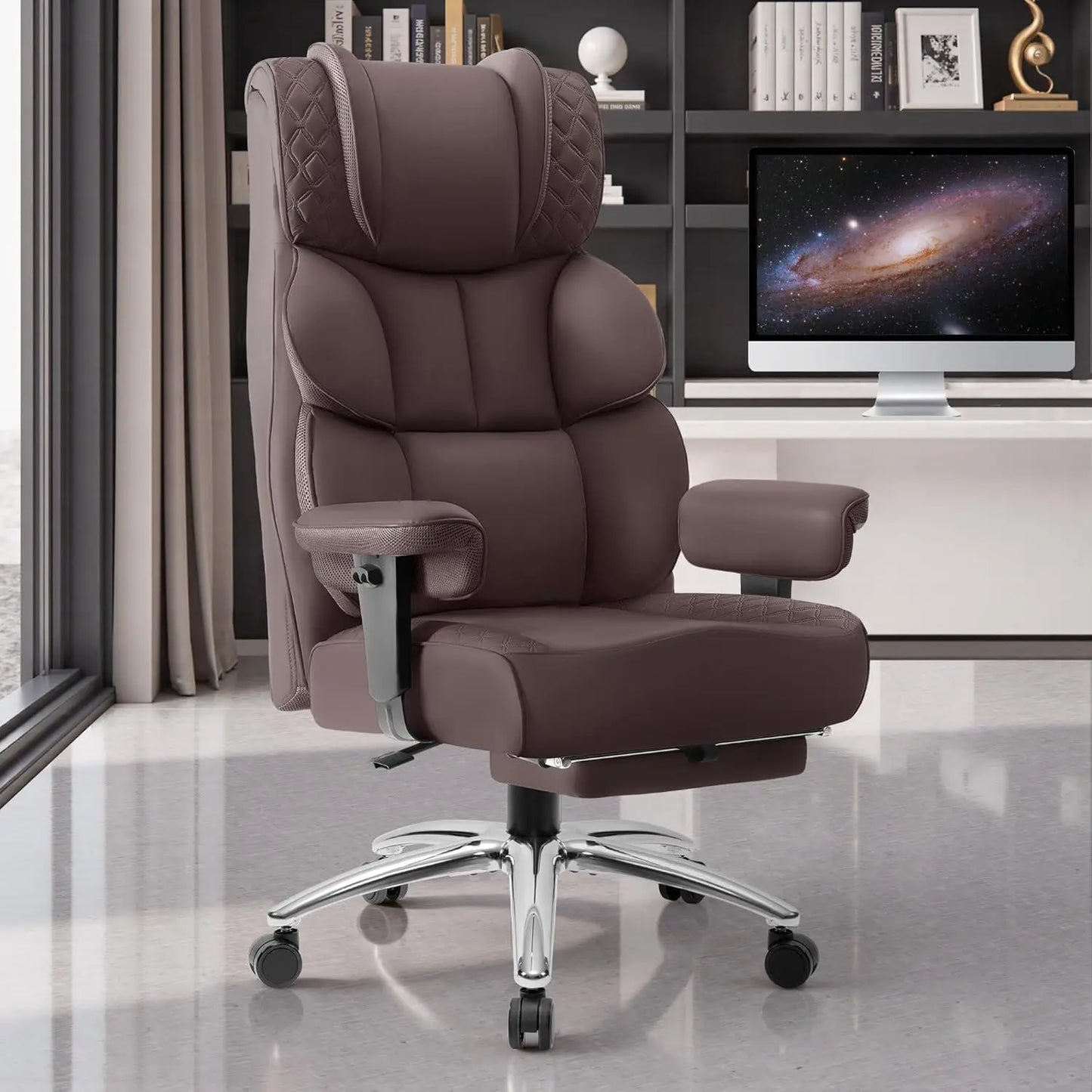 Office Desk Chair, Big and Tall Leather Gaming Chair with Footrest, Wide Ergonomic Comfy Executive High-Back, Customized