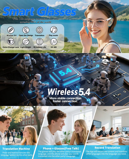Smart Audio Glasses with Real-Time Translation Hi-Fi Music Playback Noise-Cancelling Voice Calls And Photochromic Lenses
