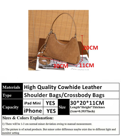 Hifashion Vintage Matte Suede Genuine Leather Underarm Shoulder Bags For Women 2025 Luxury Designer Hobo Tote Ladies Handbags