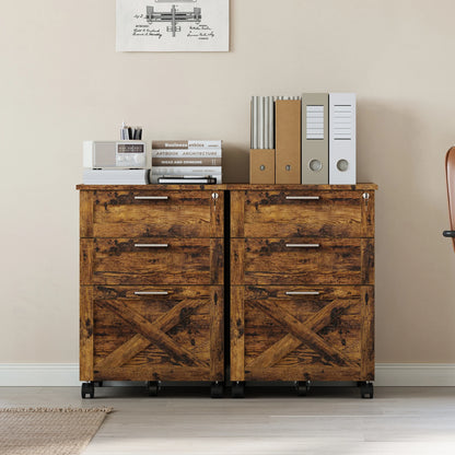 3 Drawer Rolling File Cabinet with Lock & Casters, Wooden Mobile Storage Organizer Printer Stand, Fits A4/Letter for Home Office