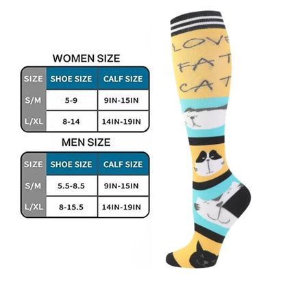 2Pairs New Cat Compression Socks Knee High 20-30 Mmhg Fit Medical Edema Diabetes Varicose Veins Running Compression Sports Socks