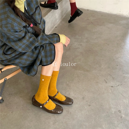 SP&CITY Colored Dotted Sheep Woolen Socks Women's Winter Warm Keeping Middle Tube Socks Casual Thick Korean Fashion Stockings