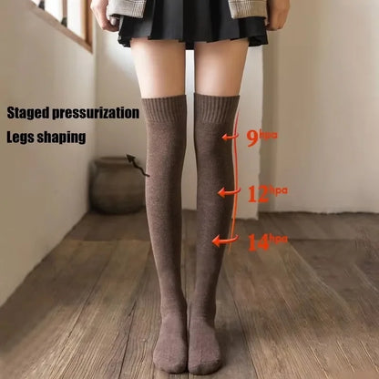 Winter Warm Long Socks Tube Thick High Tube Over Knee Knee-Length Hosiery Socks Terry Solid Color Women Thicken Calf Socking